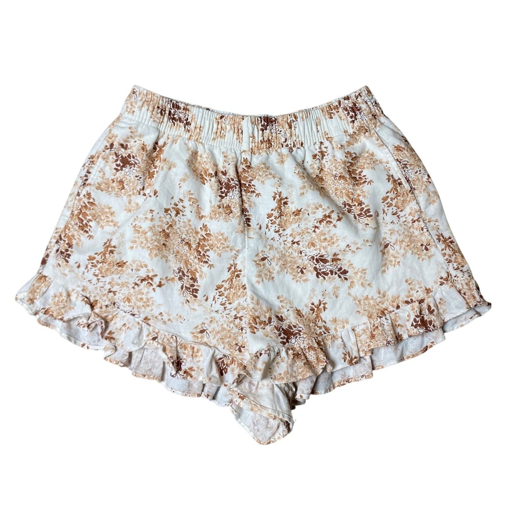 Abercrombie & Fitch Floral Ruffle Hem Shorts Brown Ivory High Rise Womens Medium